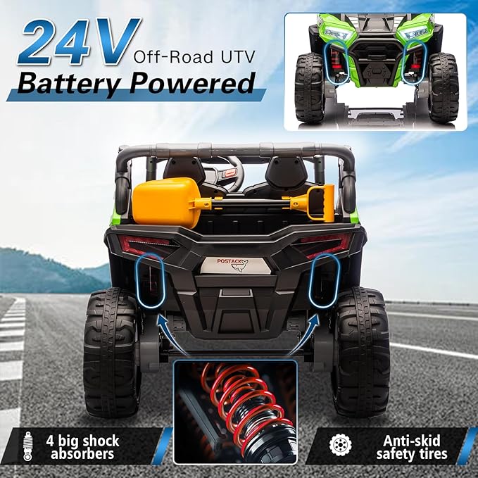 24V Car for Kids, 4WD Ride on Electric Cars, 4x4 Battery Powered Electric UTV for Boys Girls, 3 Speeds Off Road Truck with Bluetooth (Green)
