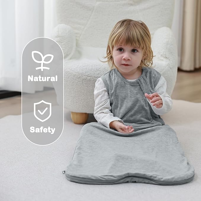 Mosebears Unisex Baby Sleep Sack 1.0 TOG, Supersoft Rayon Made from Bamboo Wearable Blanket with 2-Way Zipper (Grey,0-6 Months)