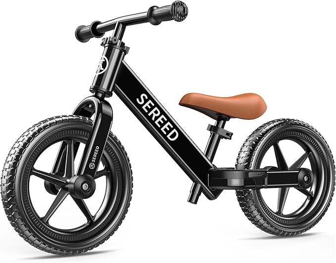 SEREED Toddler Balance Bike 2 Year Old, No Pedal Kids Bicycle Toys for 2-5 Years Old, Tool-Free Adjustment, Customize Plate with Stickers, Gift for 2-3 Boys Girls (Black)