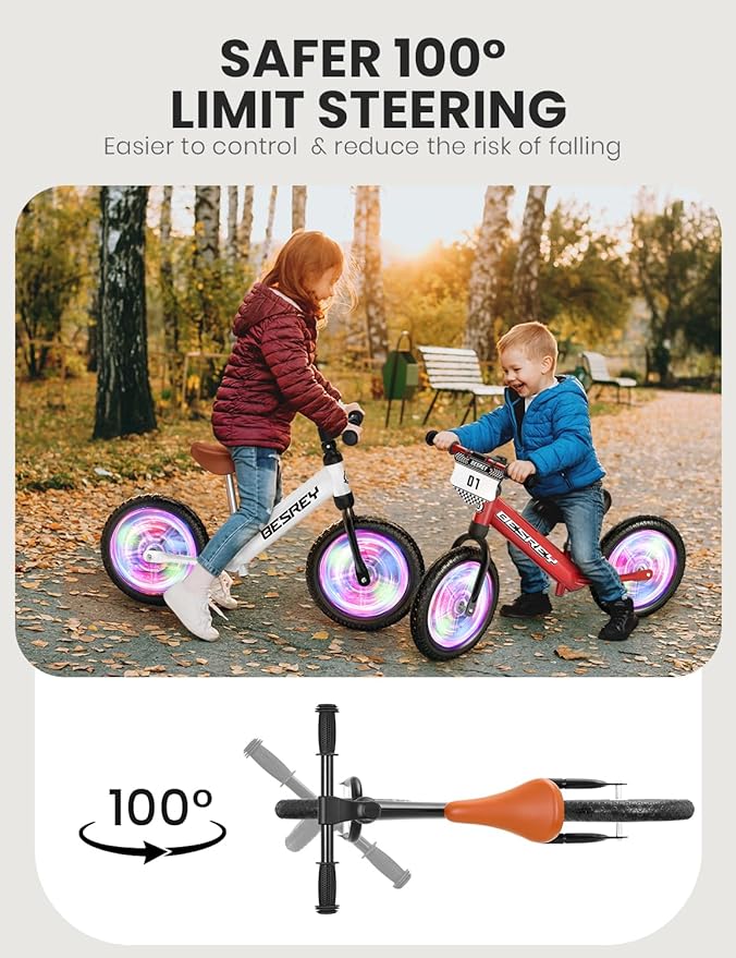 besrey Toddler Balance Bike 2 Year Old: All-Metal Frame + 12" Light-Up Wheels + Personalize Plate & 4 Sets of Stickers, Kids Gift Bike with Adjustable Seat for Boys Girls Age 2 3 4 5