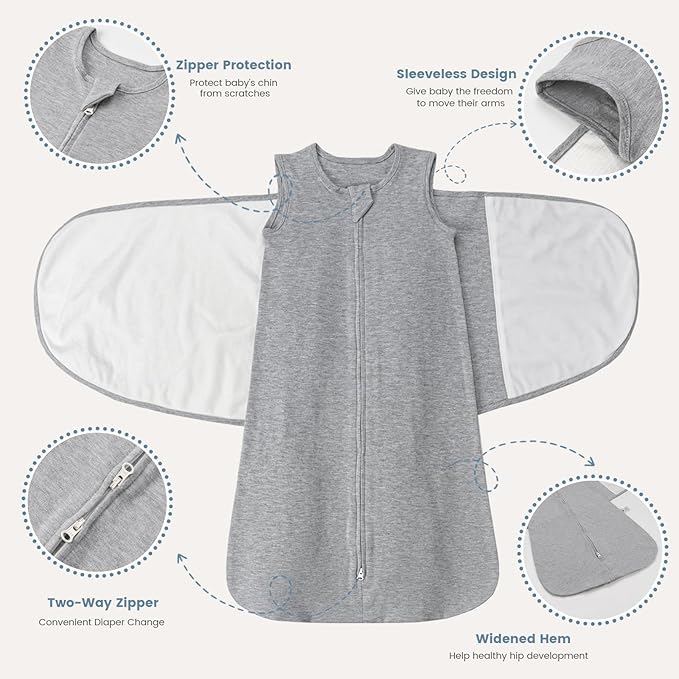 ZIGJOY Sleep Sack Swaddle 1.0 TOG Baby Wearable Blanket 100% Cotton Baby Swaddle Blanket for Newborns 6-12 Months for Boy Girl, Grey