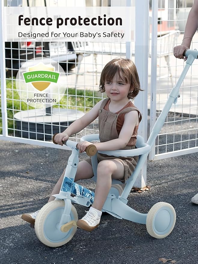 newyoo Lume TR008 Tricycle for Toddlers 1-3, 5-in-1 Push Trike with Parent Handle & Safety Guard, Convertible Balance Bike, Ideal Birthday, Coastal