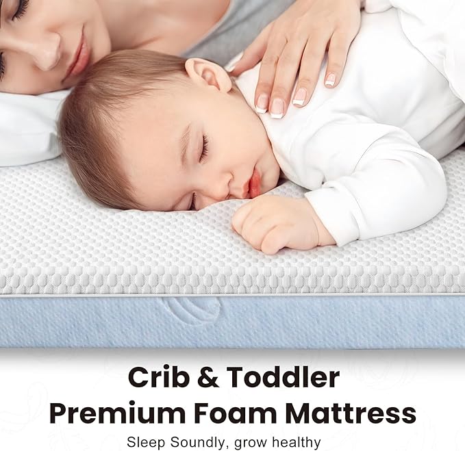 Crib Mattress, 52 x 27 Dual-Sided Memory Foam Baby and Toddler Mattress, Triple Layer Toddler Bed Mattress with Waterproof, Breathable, Removable Machine Washable Cover, Baby Mattresses for Crib