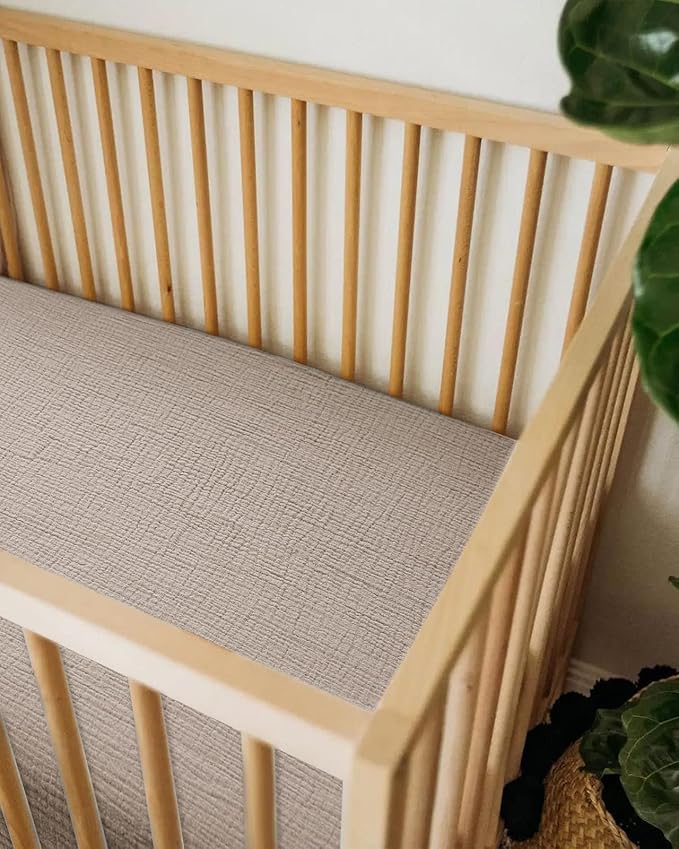 Crib Sheets for Boys Girl, Fitted Baby Toddler Bed Sheets 28" x 52", Neutral Muslin Cotton Crib Mattress Bedding Soft and Breathable Comfort (Beige)