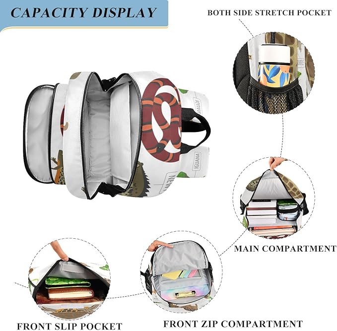Jucciaco Pet Reptiles and Amphibians School Backpack Laptop Travel Daypack for Kids Girls Boys, Personalized Computer Notebooks Bookbag with Adjustable Padded Straps