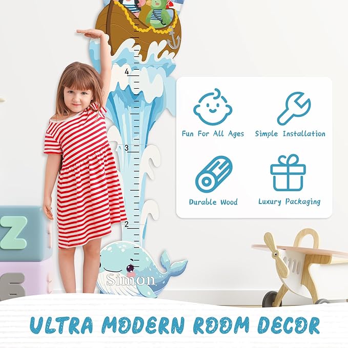 Woodemon Personalized Growth Chart for Wall, Whale Shape Height Chart for Kids, Customize Growth Measuring Board for Girls Boys Teen Room Nursery Wall Decor