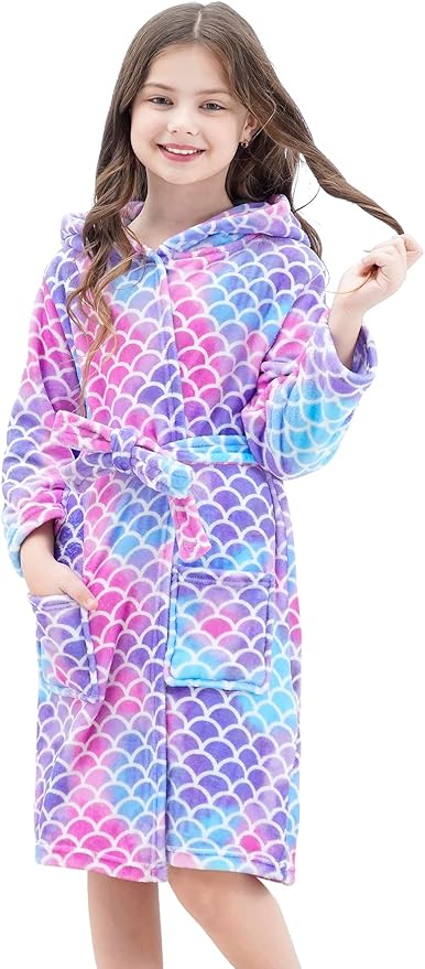 Doctor Unicorn Soft Hooded Rainbow Bathrobe Sleepwear for Girls