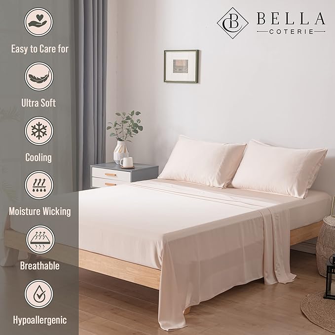Bella Coterie Luxury Bamboo Viscose King Size Flat Sheet | 100% Organically Grown | Ultra Soft | Cooling for Hot Sleepers [Champagne]