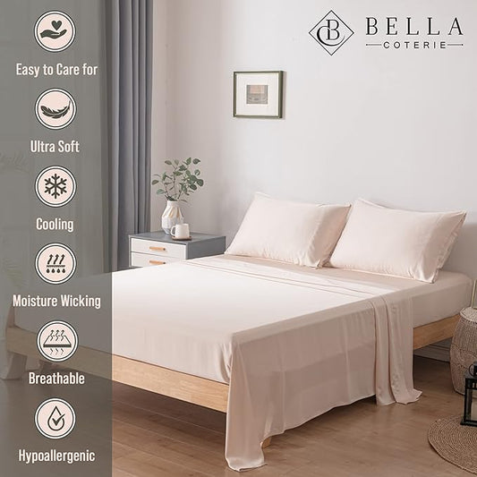 Bella Coterie Luxury Bamboo Viscose King Size Flat Sheet | 100% Organically Grown | Ultra Soft | Cooling for Hot Sleepers [Champagne]