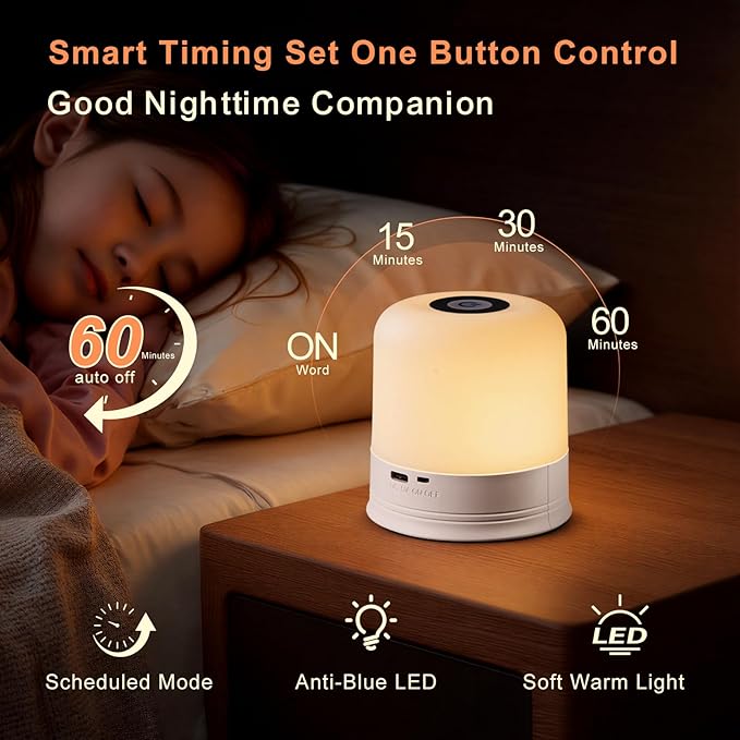 Portable Night Light, USB Rechargeable Small Desk Lamp, 3 Brightness & 1 Remote, Touch Bedside Cordless Table Lamp, Portable Night Lamp for Bedroom Living Room Home (White)