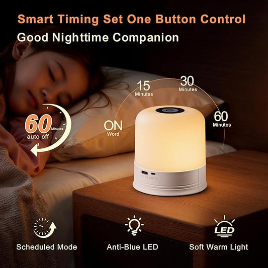 Portable Night Light, USB Rechargeable Small Desk Lamp, 3 Brightness & 1 Remote, Touch Bedside Cordless Table Lamp, Portable Night Lamp for Bedroom Living Room Home (White)