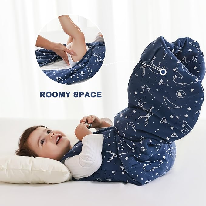 Mosebears Sleep Sack Baby Winter Wearable Blanket with 2-Way Zipper,2.5 TOG Cotton Sleep Sack Unisex(Navy Blue,12-18 Months)