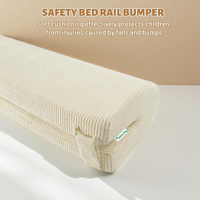 Bed Rail Bed Bumpers for Toddlers - Safety Guards for Cribs & Bunk Beds, High-Density Foam 35.5"x5.5"x7.8" (Beige)