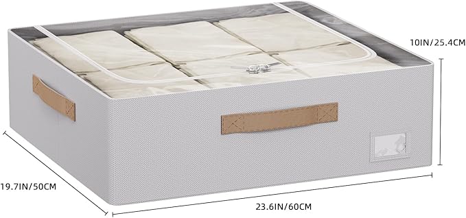 CYhom Underbed Storage Bins With Metal Frame, 10" High Under Bed Storage Containers, Large Capacity Under Bed Organizer Boxes (Grey, 23.6” L x 19.7” W x 10” H)
