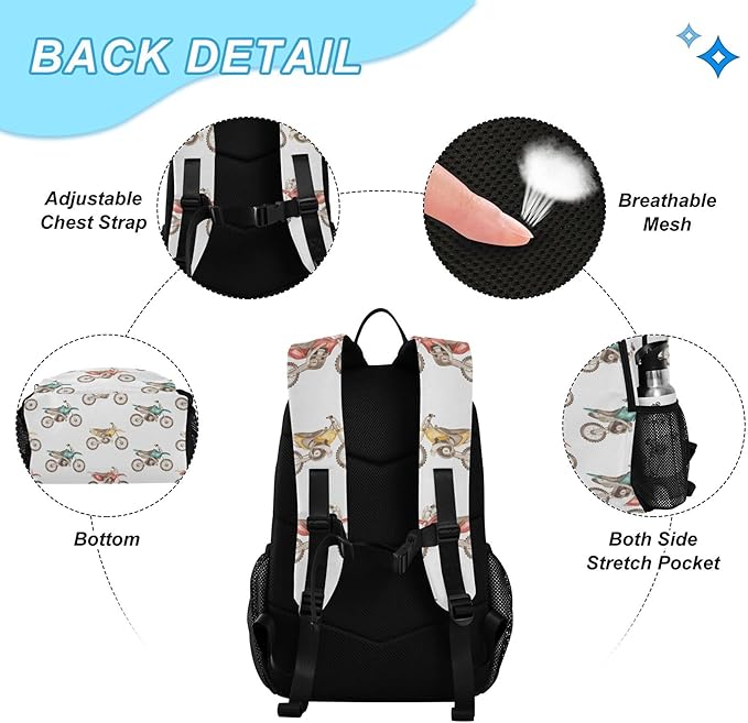 Jucciaco Watercolor Motorbikes Motorcycle Backpack with Lunch Bag, School Travel Backpack for Teens Boys Girls Kids Backpacks Set