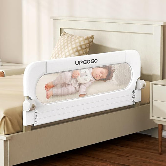 Folding Bed Rail for Toddlers,Baby Bed Rail Guard with Reinforced Anchor Safety System(White,47"x23.6")