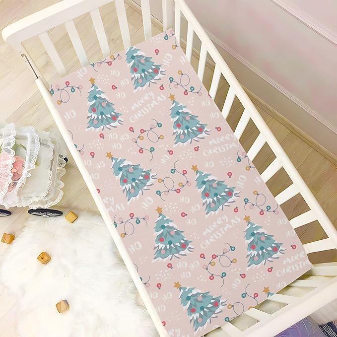 CEBUGI Stretchy Crib Sheet for Baby Boy Girl,Merry Christmas Portable Mini Fitted Pack N Play Playard Sheet for Neutral,Ultra Soft Material,Full Standard Toddler Mattresses,S