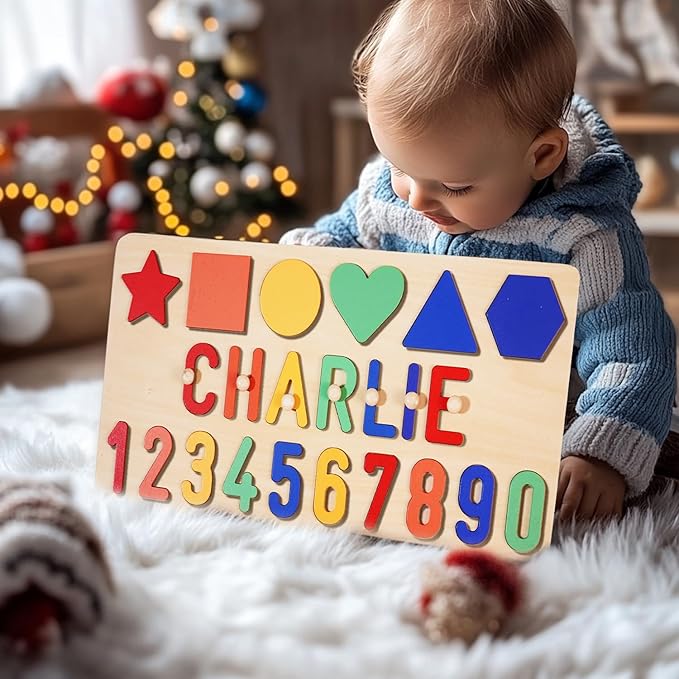 Name Puzzle Baby Gifts for Girl Boy, Baby Todder Christmas Birthday Gift for 1 Year Old, Toys for Montessori Learning