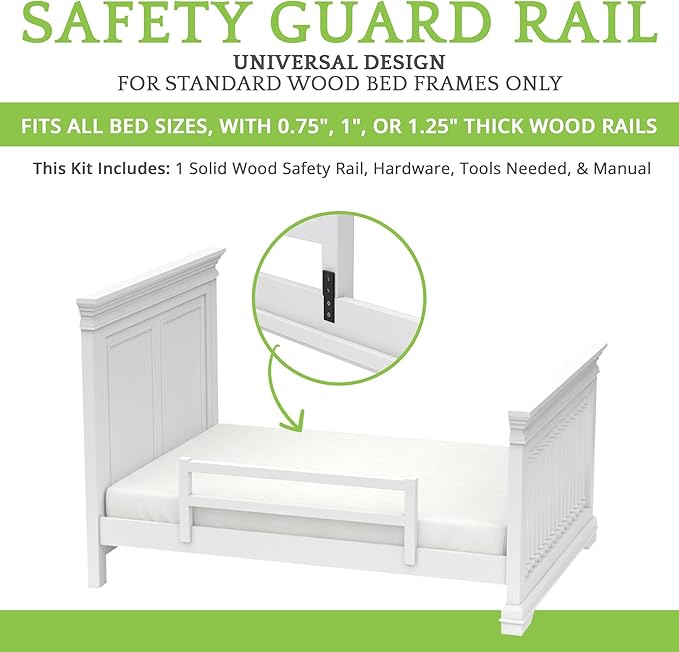 Safety Guard Rail for Baby, Kids, and Children - Solid Wood Safety Bed Rail for Toddlers - Easy Installation - Premium Protection for Bunk, Twin, Full, Queen and King Size Beds - (Bianca White-Delta)