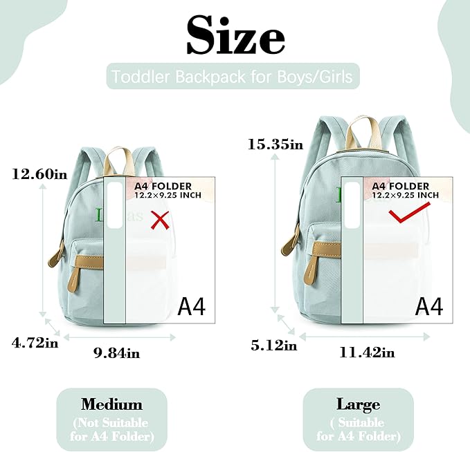 MT WORLD Daycare Backpack - Personalized Canvas Backpack with Name - Classic 12inch Daypack with Back Pocket - Custom Daycare Diapering Bag for Overnight Travel Birthday Gifts (Lake Green, Medium)