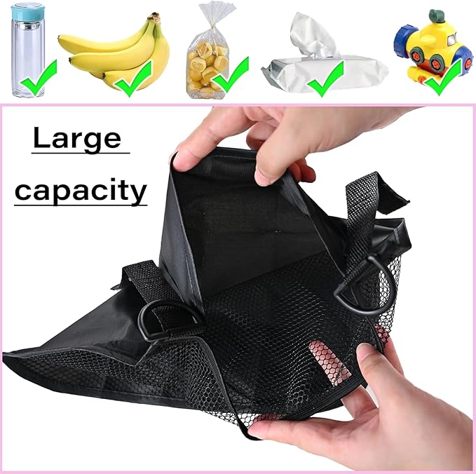 LiXiongBao 2 Pcs Side Sling Stroller Cargo Net,Universal Stroller Organizer Attachment Bag for Storage,Non-Slip and Adjustable Straps Portable Side Sling Storage Mesh Organizer(Black)