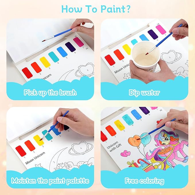 PERRYHOME Paint with Water Coloring Books for Kids,Mess Free Toddler Watercolor Painting Set,Unicorn Frozen MermaidArts and Crafts Toys-Birthday Christmas Gifts for Toddlers Girls Ages 3 4 5 6 7 8