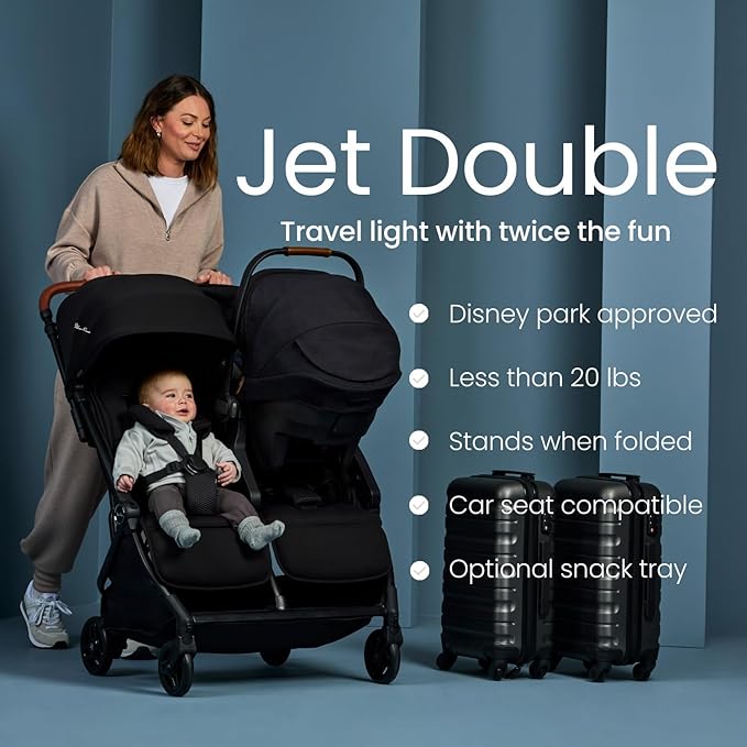 Silver Cross Jet Double - Full Size Side by Side Double Infant & Toddler Stroller - Lightweight, Compact & Easy to Fold, with All-Terrain Wheels – Disney Park Approved, Space Black