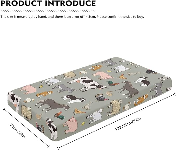 Farm Animals Fitted Crib Sheet for Boys Girls Cow Sheep Rooster Pig Horse Baby Sheet for Standard Crib and Toddler Cute Animal Nursery Bed Mattress Sheets 28"x52"