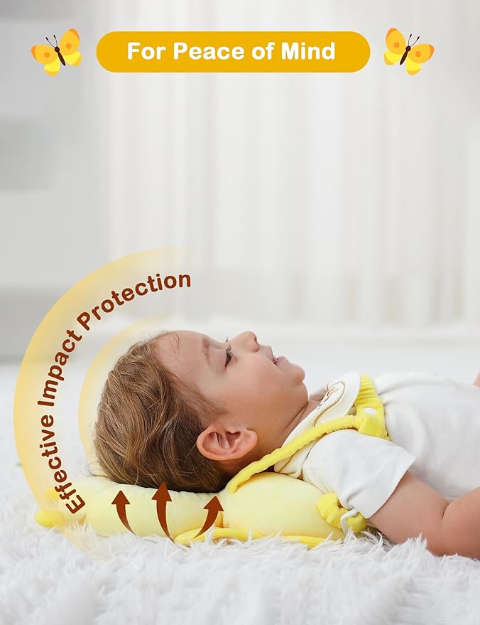 JunNeng Baby Head Protector Backpack, Toddler Walking Fall Head Protection,Yellow Butterfly