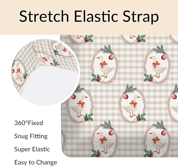 Christmas Geese Red Bows Baby Crib Sheets Cute Ducks Cherry Fir Leaves Soft Baby Sheets Winter Festive Holiday Farm Animals Fitted Crib Mattress Cover for Standard Crib & Toddler Mattress 52"x28"
