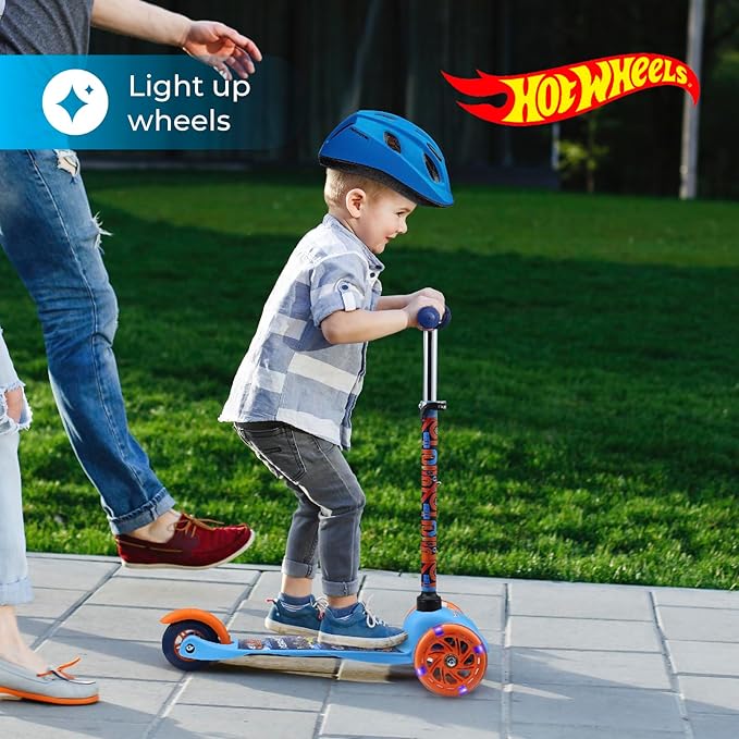 Self Balancing Kick Scooter with Light Up Wheels, Extra Wide Deck, 3 Wheel Platform, Foot Activated Brake, 75 lbs Limit, Kids & Toddlers Girls or Boys, for Ages 3 and Up