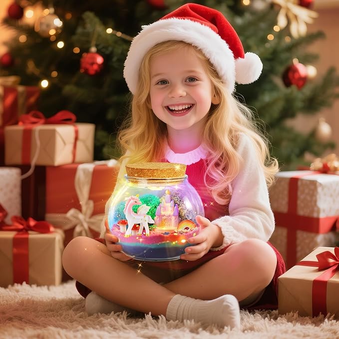 Unicorn Gifts for Girls - Light Up Terrarium Kit for Kids - DIY Unicorn Toys for Girls Age 4 5 6 7 8-12 Year Old, Arts and Crafts Kit for Kids, Christmas Halloween Birthday Gifts
