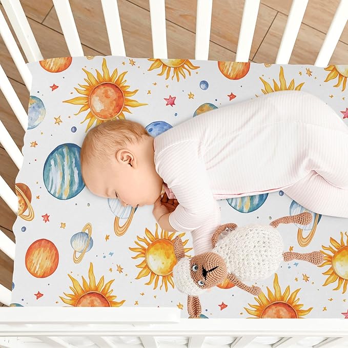 Baby Crib Sheets Fitted Crib Sheet Standard Crib and Toddler Mattress for Boys Girls 39 * 27in Pink Starfish Shell Pattern (Planet Watercolor Pattern, Small)
