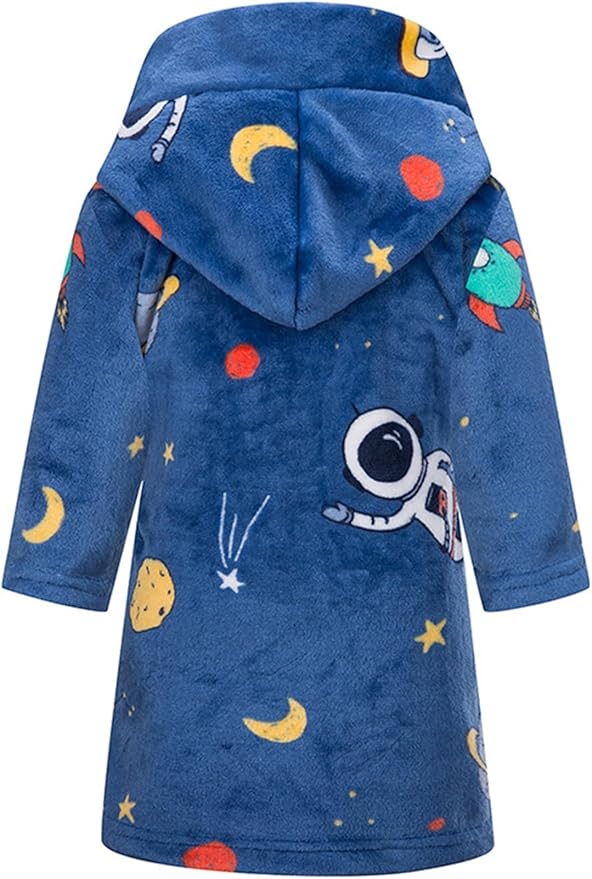 SANGTREE Boys Girls Robe Fleece Hooded Soft Toddler Bathrobe Cute Boys Bathrobe Fuzzy Plush Robes for Kids, 2-12 Years