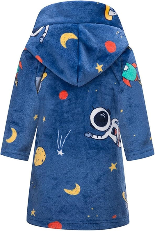 SANGTREE Boys Girls Robe Fleece Hooded Soft Toddler Bathrobe Cute Boys Bathrobe Fuzzy Plush Robes for Kids, 2-12 Years