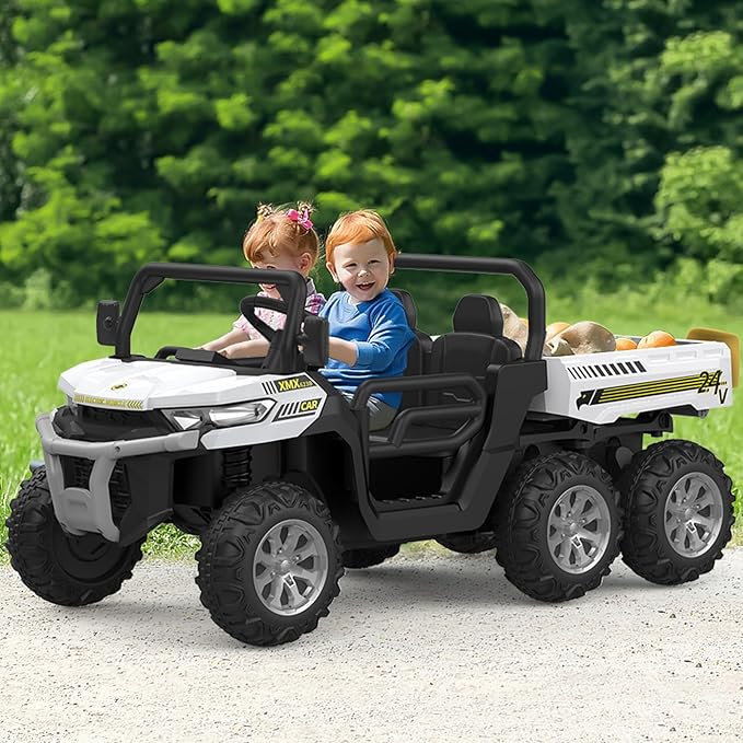 2-Seater Kids Ride On Dump Truck, 75W Electric Ride On UTV Toys with Remote Control, Dump Bed, PP Tire x 6, LED Light & Music, 24V 4WD Power Ride On Truck Car for Boys Girls (White)
