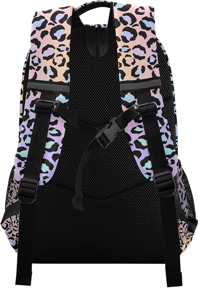 MNSRUU School Backpack with Chest Strap, Leopard Print Laptop Backpack, Travel Hiking Backpack for Boys Girls, Rucksack, Knapsack