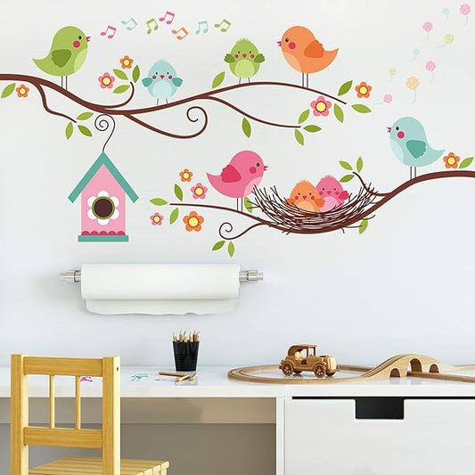 ROFARSO Colorful Cute Cartoon Lovely Birds Singing On The Branch with Flowers Wall Stickers for Kids Removable Wall Decals DIY Decorations for Nursery Baby Boys Girls Bedroom Playroom Living Room…