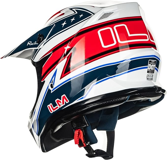 ILM Adult Dirt Bike Helmets Motocross ATV Dirtbike BMX MX Offroad Full Face Motorcycle Helmet, DOT Approved Model 128S (Red Blue, Adult-Large)