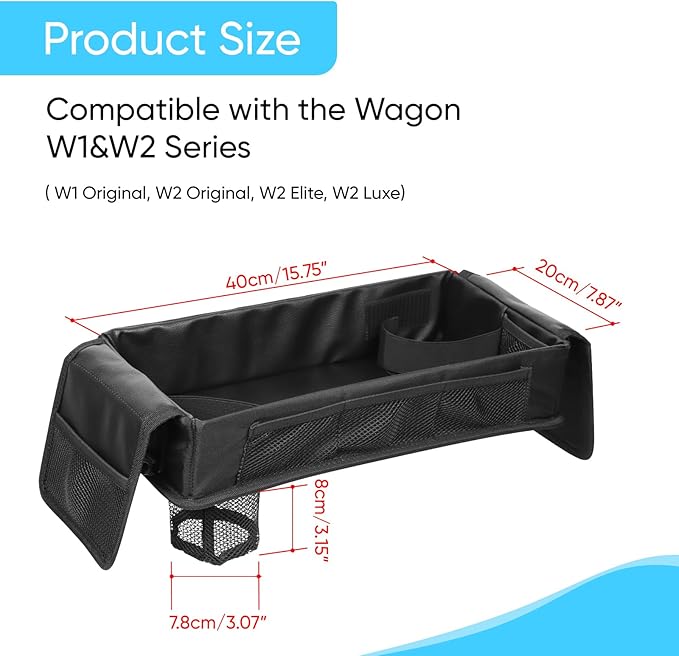 Myvikcar Stroller Snack Tray with Anti-Falling Bottle Holders for Wonderfold Wagon,Waterproof Faux Leather Interior,Easy to Install and Remove( W1,W2)