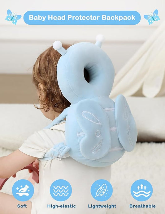 JunNeng Baby Head Protector Backpack, Toddler Fall Head Protection Cushion, Blue Butterfly