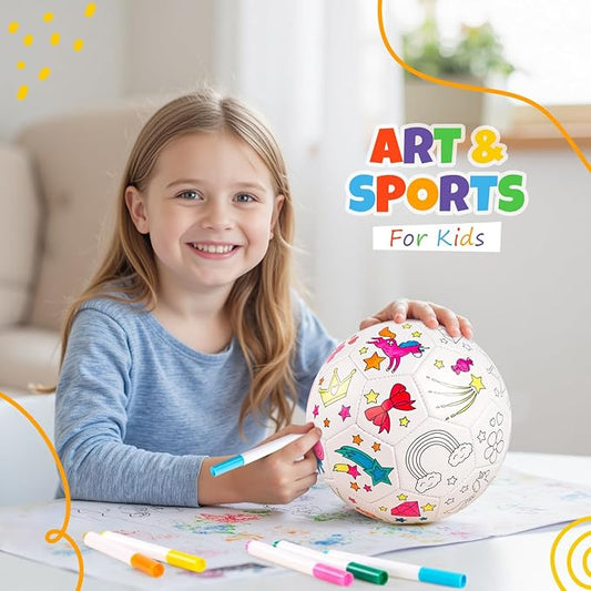 EVERICH TOY Paint Your Own Soccer Ball with Markers, Toddler Arts and Crafts Kits Soccer Gifts for Girls Boys, Size 3 Unicorn Toys Coloring Custom Soccer Ball Birthday Gifts for Kids 3 4 5 6-8 8-12