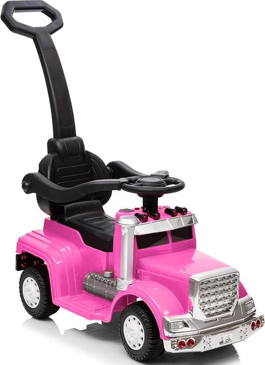 3-in-1 Ride on Push Car for Toddler with Handle, Toddler Ride on Toy for Boys, Stroller Sliding Walking Car w/Music, Horn and Lights - Hot Pink