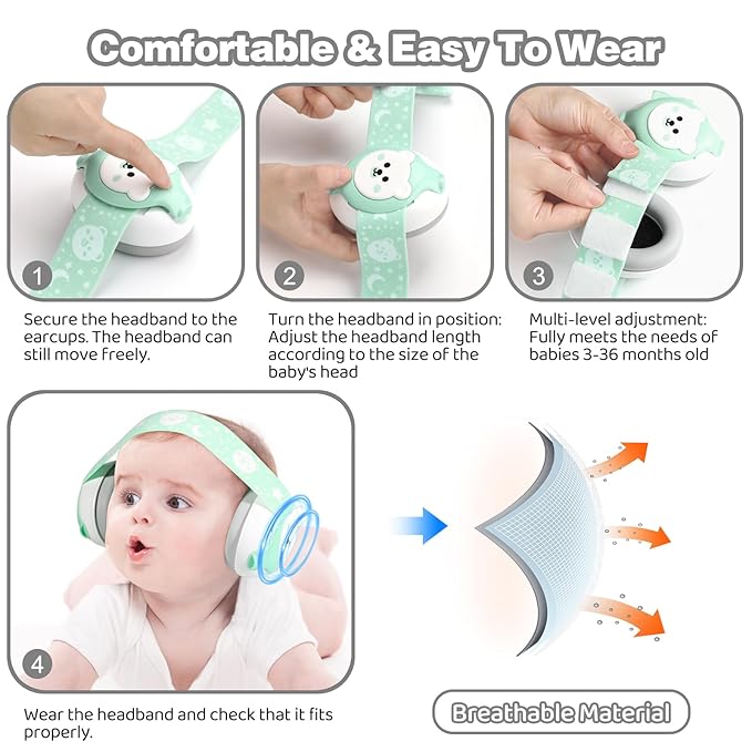 Baby Earmuffs,Bear Infant Headphones Noise Cancelling Infant Ear Protection with Adjustable Headband Baby Sound Proof Headphones,Baby Travel Essentials for Travel/Sleep/Plane/Noisy Event