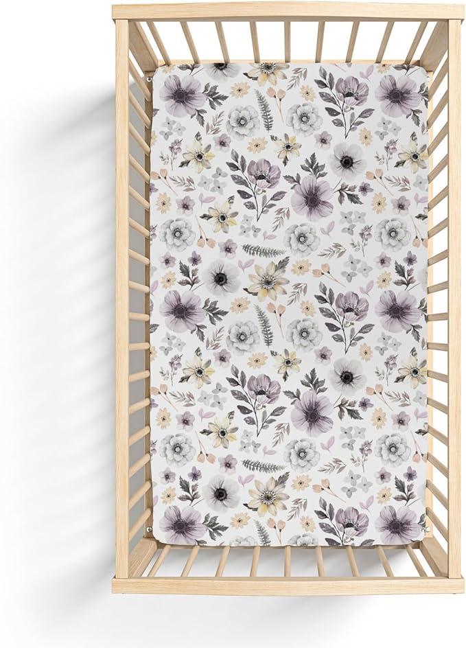 Watercolor Antique Floral Baby Crib Sheets for Boy Girl 52x28Inch Spring Garden Flowers Soft Stretchy Fitted Crib Mattress Cover Summer Wildflowers Baby Sheet for Standard Crib & Toddler Mattress Pad