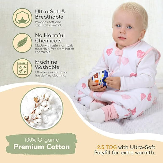 Mama Cheetah Toddler Sleep Sack with Feet 2T, 2.5 TOG Organic Cotton Baby Sleeping Bag with Legs, Winter Baby Wearable Blankets for Early Walker M