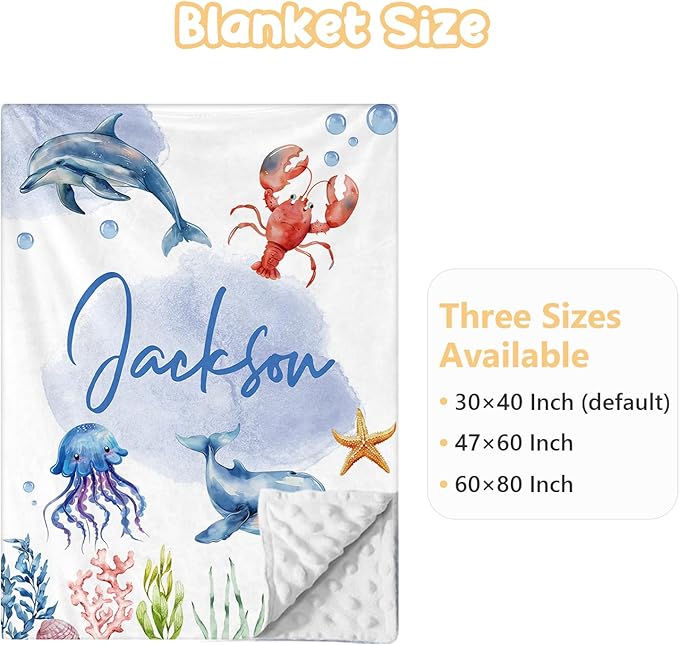 Personalized Baby Bedding Set, 3 Pcs Custom Name Crib Bedding Set for Nursery, Cute Baby Crib Set with Double Layer Blanket for Boys Girls, Customized Gifts for Toddlers Infants, Sea Animals