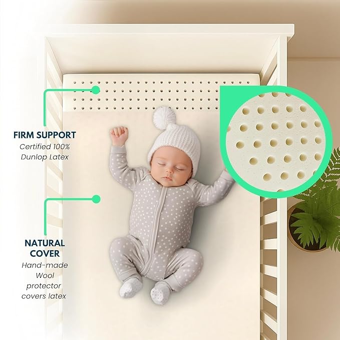 ORGANIC TEXTILES Organic Baby Mattress Topper with Wool Removable Cover - GOLS/GOTS Certified - Breathable, Hypoallergenic, 2" Playard (38"x26")