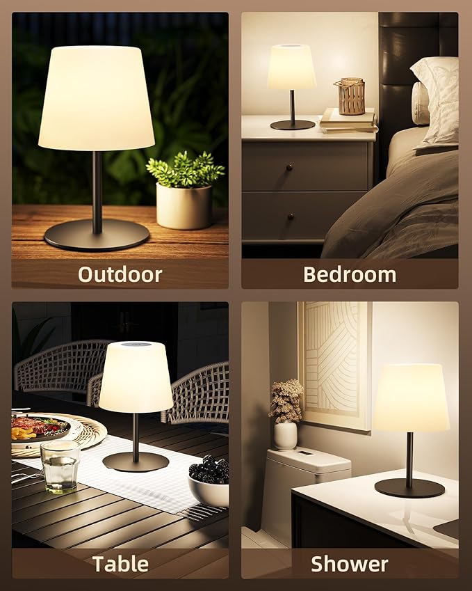 EZVALO Outdoor Cordless Table Lamp, IP65 Waterproof 4500mAh Rechargeble Shower Lamp, Dimmable Touch Lamp, LED Night Light Lamp for Bathroom Patio Camping Restaurant Home 1 Pack (Black)