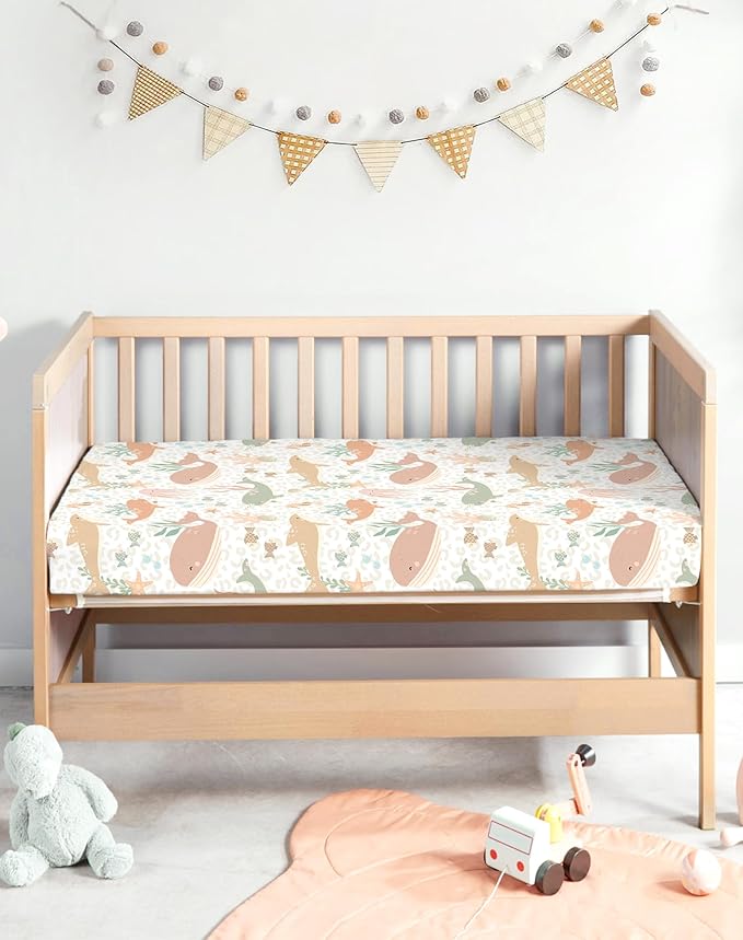 Pack and Play Sheets 2 Pack, Fitted Jersey Knit Mini Crib Sheets for Baby Boys and Girls, Compatible with Graco Pack N Play and Mini Crib Mattress (Aqua Wonders, Pack N Play/Mini Crib Sheets)
